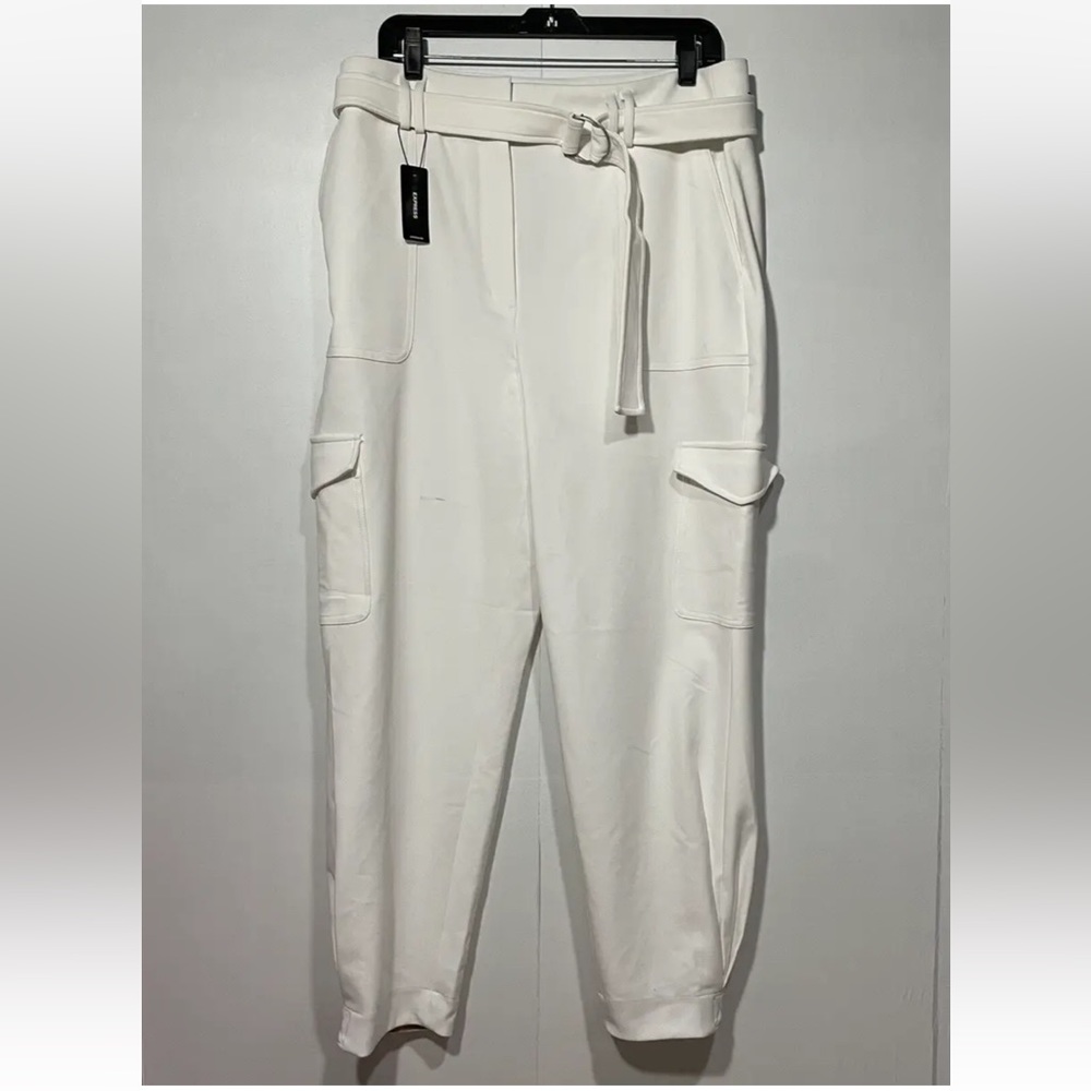 Express Super High Rise White Cargo Jogger Pants Womens‎ 14 Ankle Belted